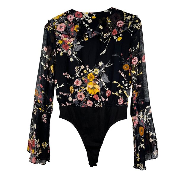 New‎ Band Of Gypsies Black Floral Sheer Long Sleeve Bodysuit Size S Whimsygoth - Picture 6 of 12